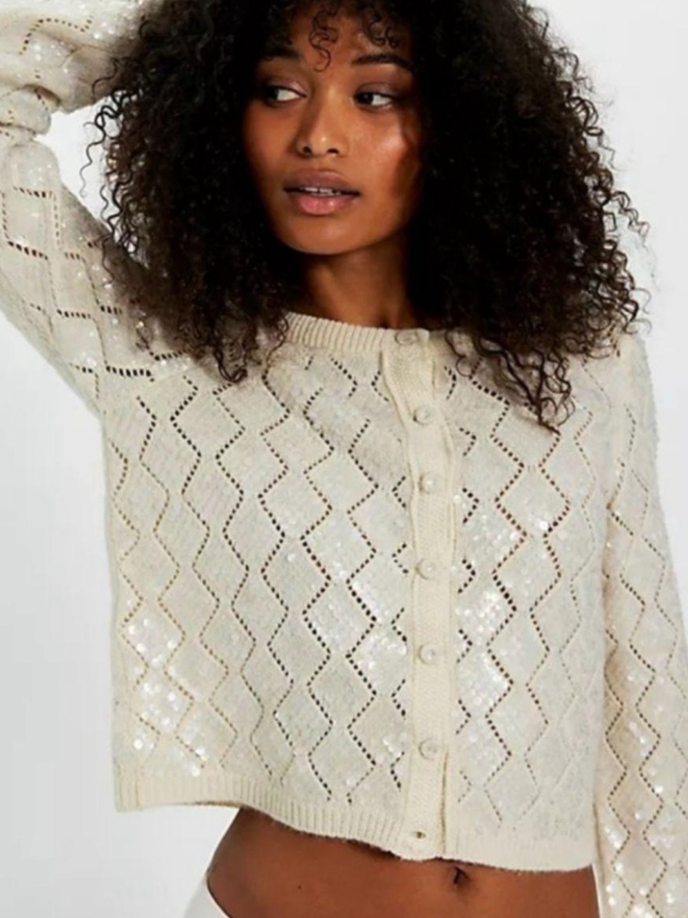 Free People We the Free Mermaid Sequin Embellished Cardigan- Ivory - Picture 2 of 7